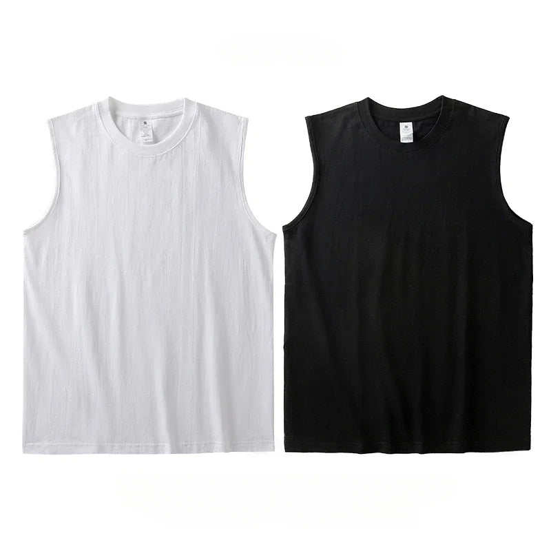 2pcs Solid Color Cotton Vest Men's White O-Neck Loose Sleeveless T-shirt Basic Models All-match Sports Running Tank Tops
