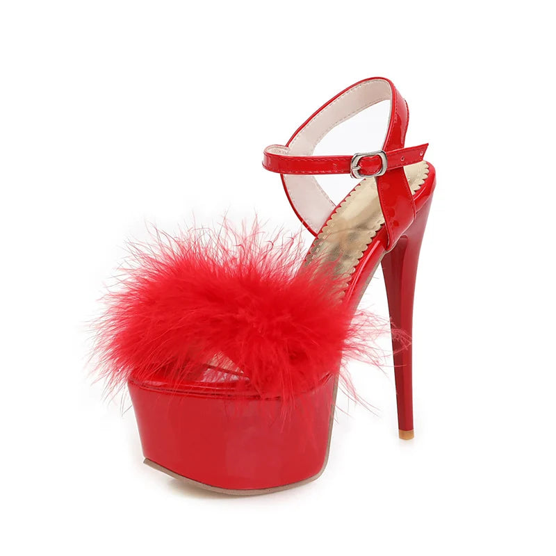 Gladiator Sandals Women Summer Platform High Heels Wedding Party Shoes Feather Dance Large Size