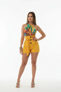 Button Front Tie Waist Shorts