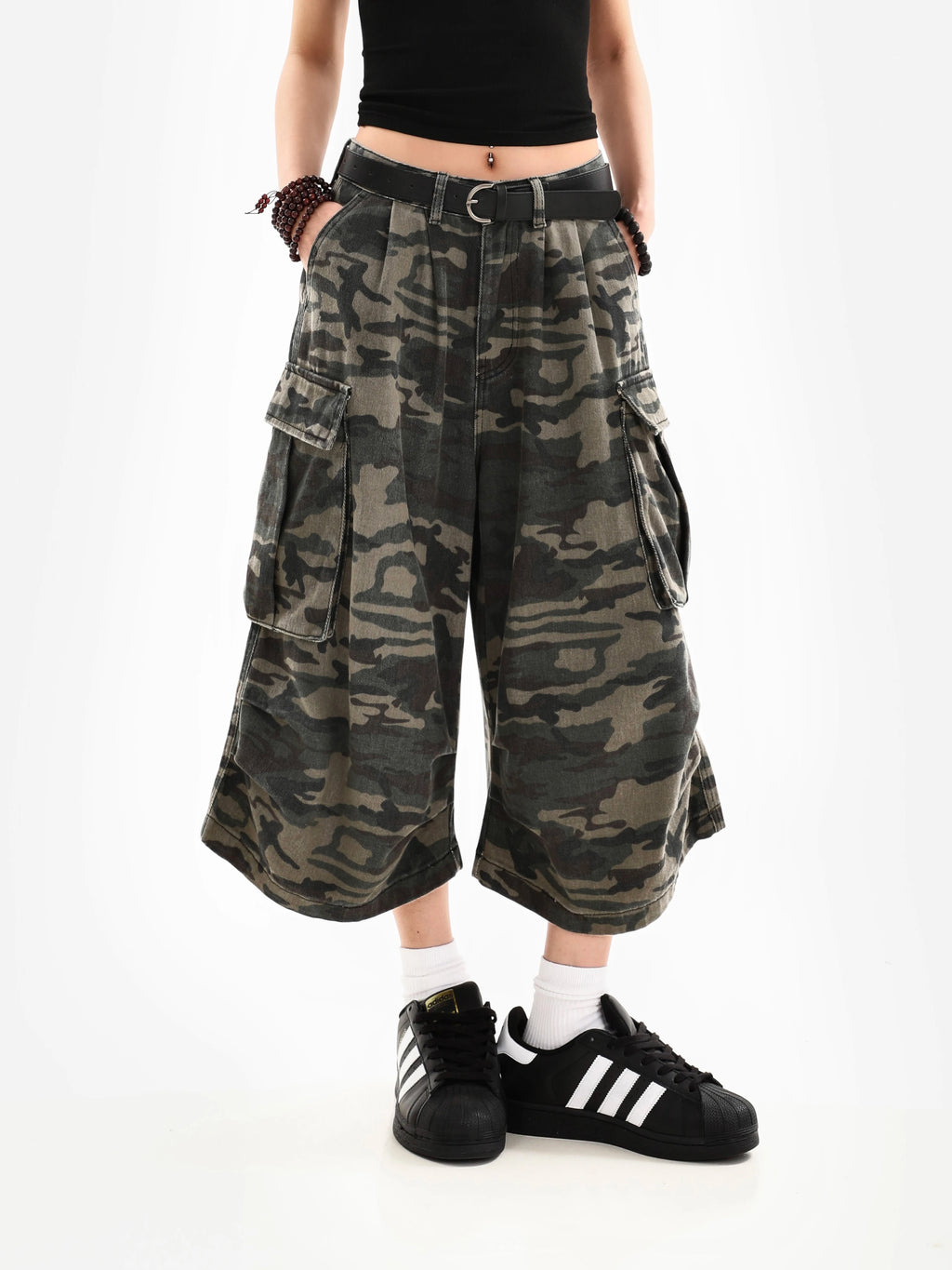 Camo Loose Cargo Capri Shorts