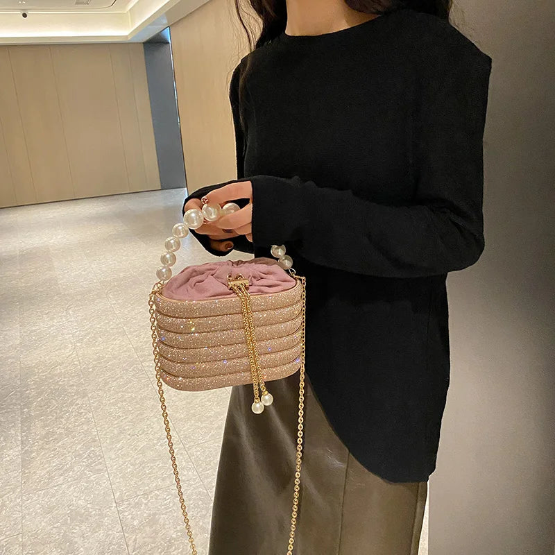 Pearl Beads Chain Crossbody Evening Clutch for Women
