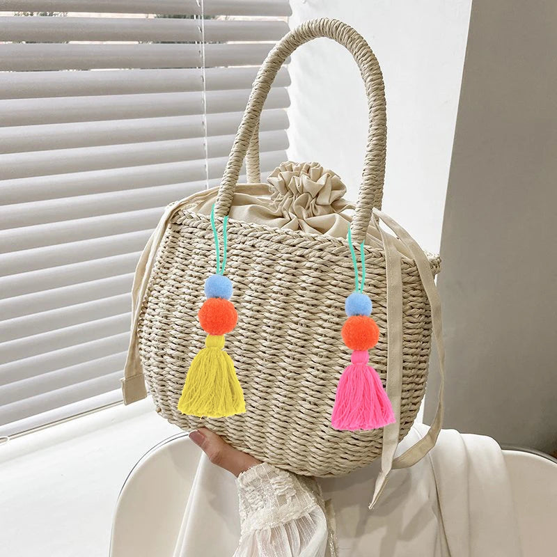Women's Small Rattan Woven Basket Beach Tote