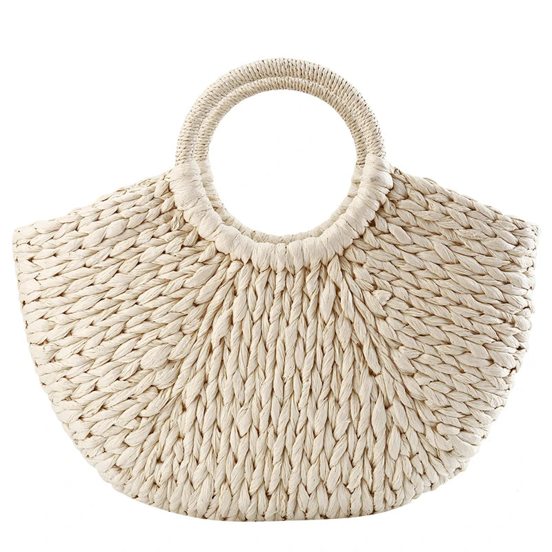 Round Bucket Straw Rattan Handbag for Women