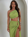 Backless Crop Top & Side Slit Skirt Set