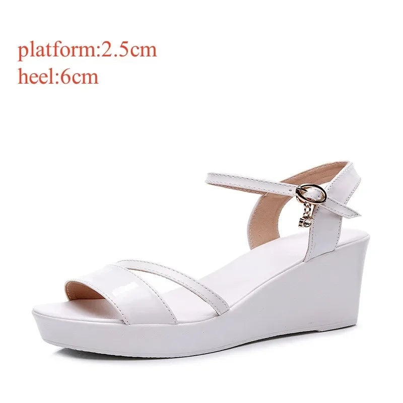 Cowhide Leather Platform Wedge High Heel Sandals Office Beach Size 33-43
