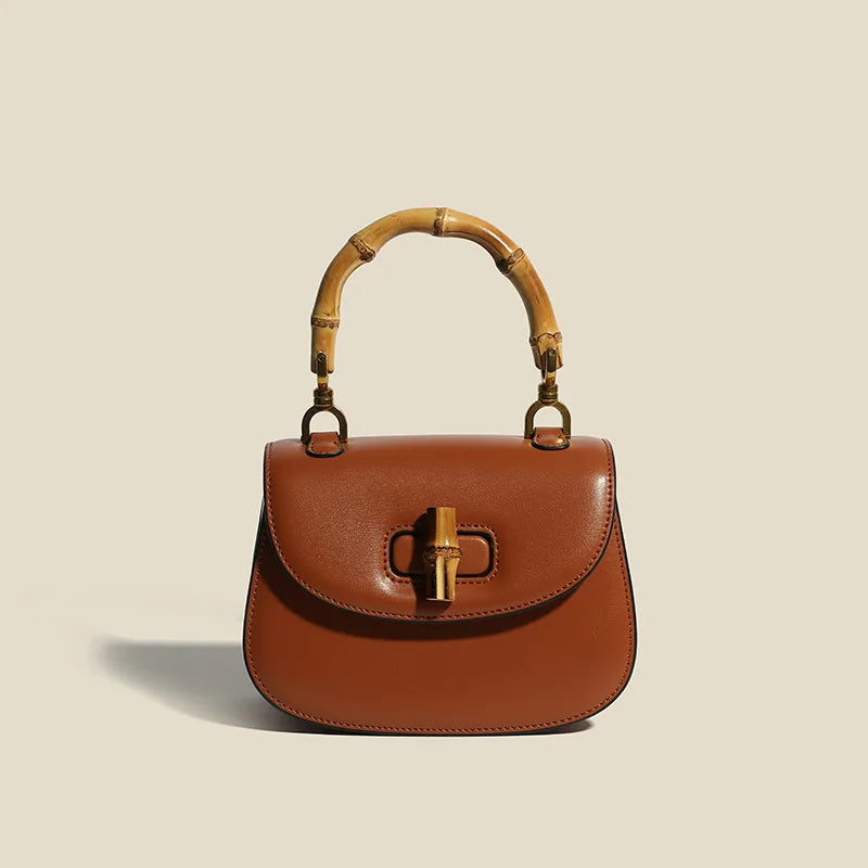 Vintage Bamboo Leather Crossbody Satchel for Women