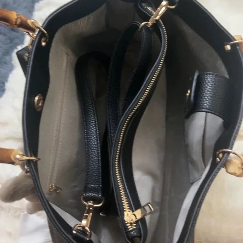 England Style Tote Bag with Bamboo Handle