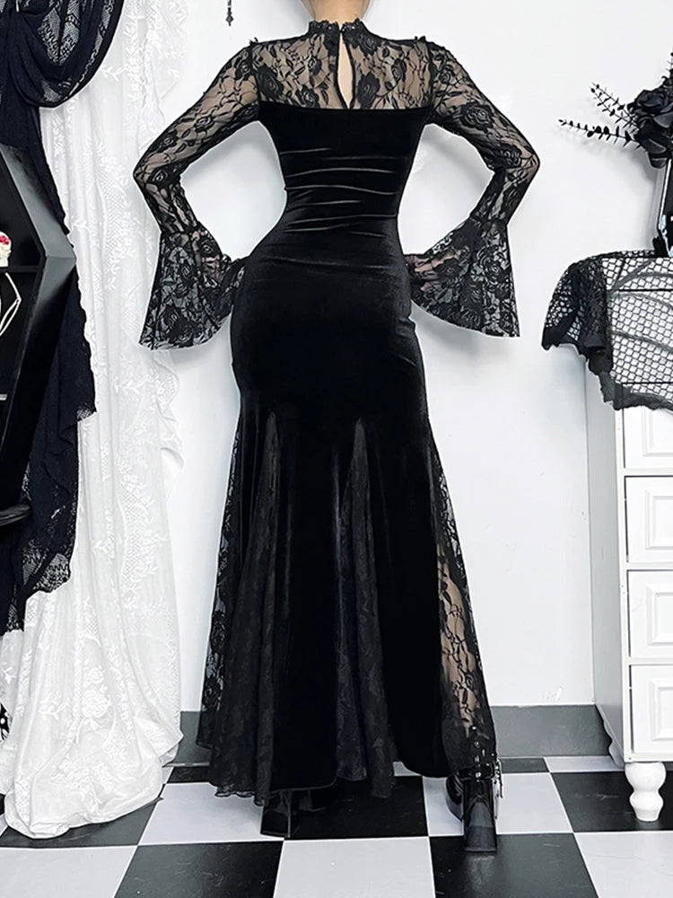 Lace Patchwork Flare Sleeve Midi Dress