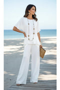 Casual loose Two-Piece Set Halter Sleeveless V-Neck Top & High Waist Pants