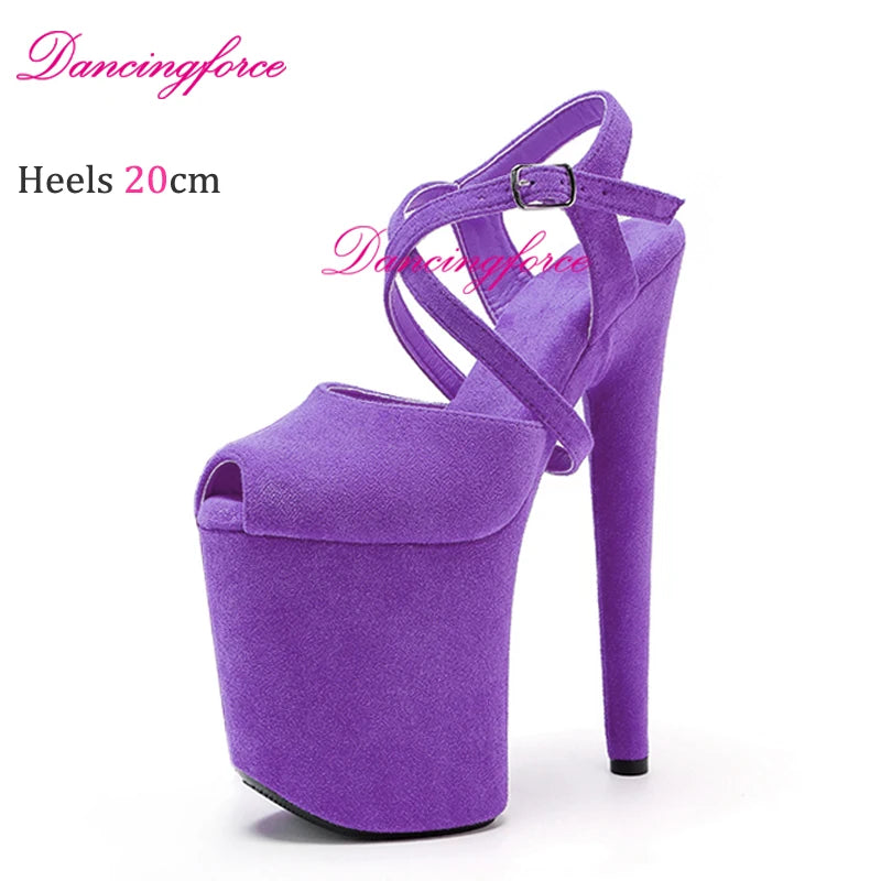 Black Matte 20cm Stripper Pole Dance Platform High Heel Cross Strap Sandals