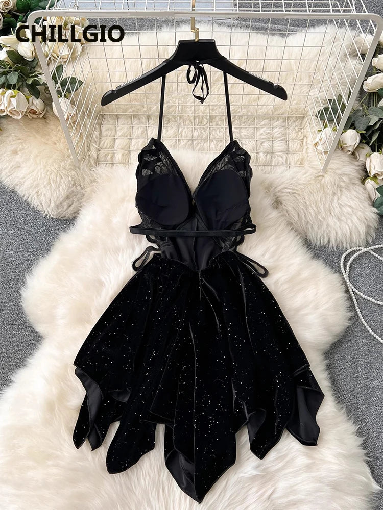 Butterfly Velour Glitter Slip Dress