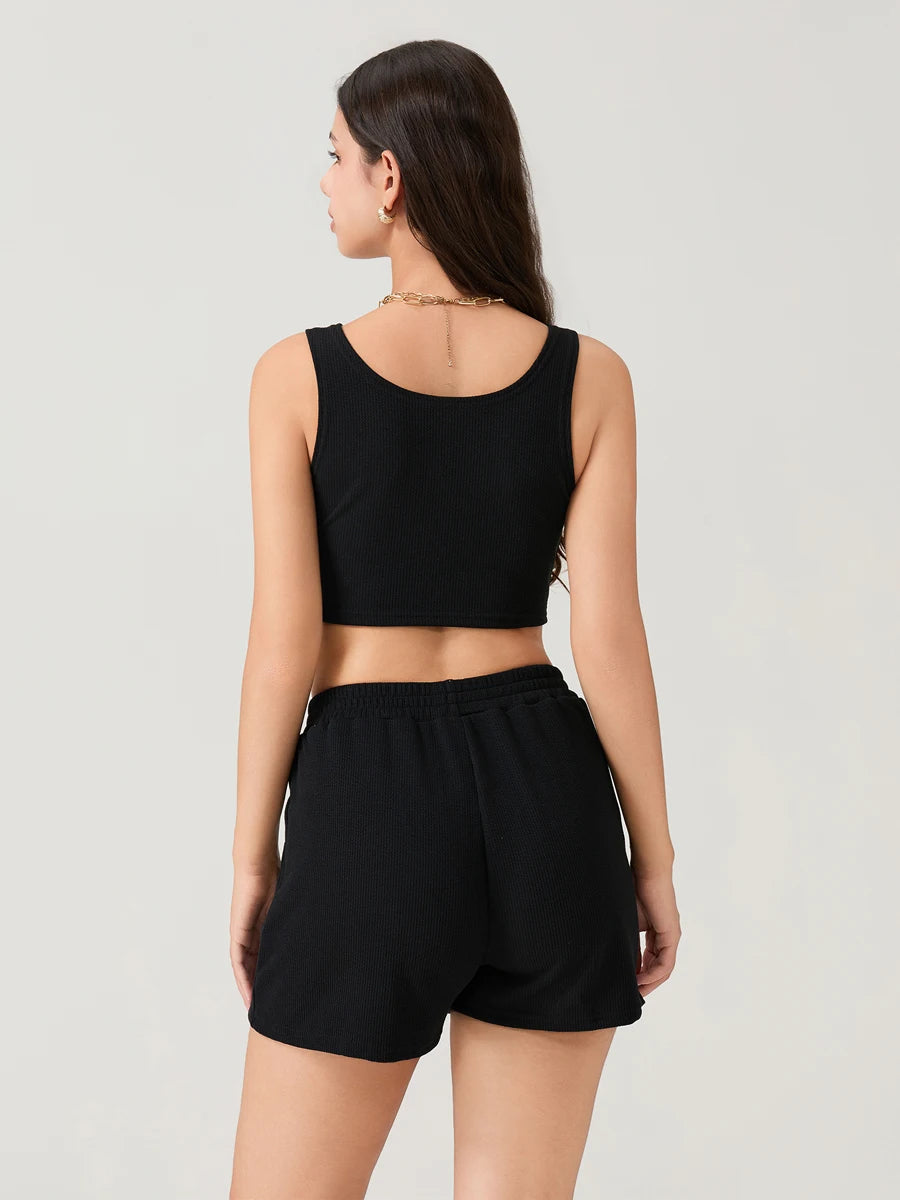 Ribbed Crop Tank & Drawstring Shorts Set