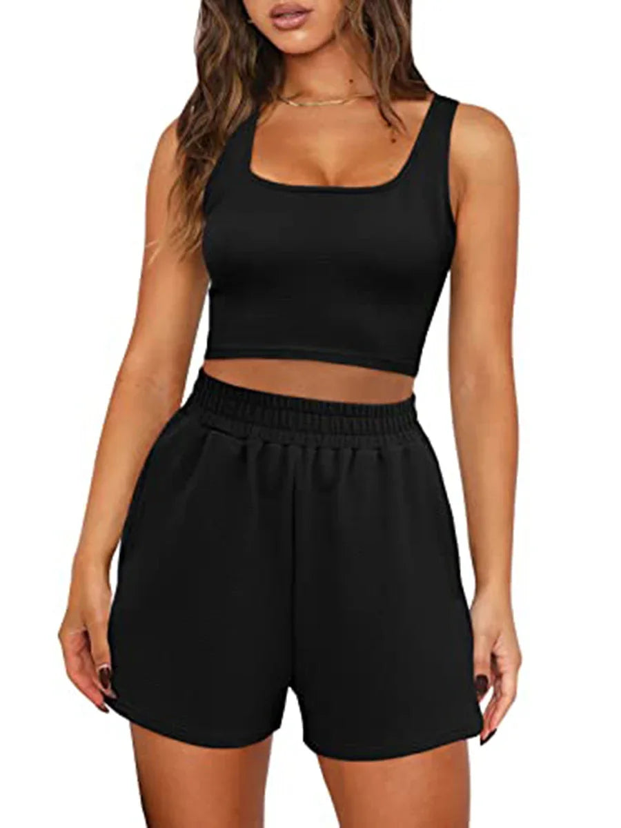 Ribbed Crop Tank & Drawstring Shorts Set