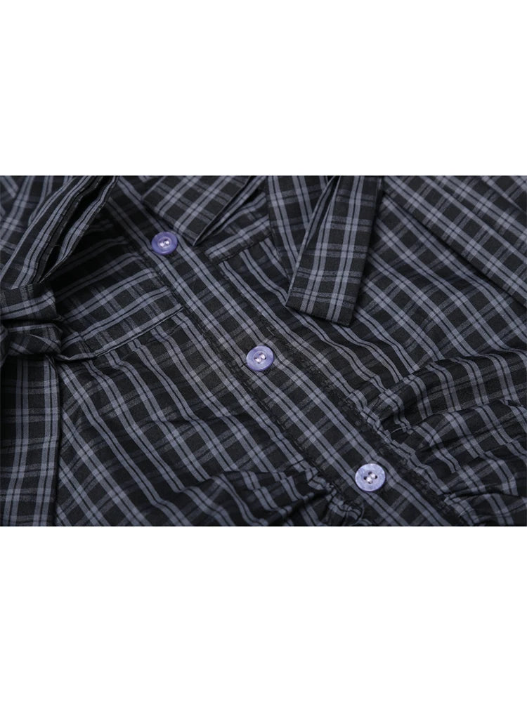 Y2K Plaid Bow Long Sleeve Shirt