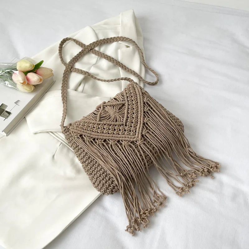 Handmade Cotton Woven Tassel Crossbody Bag for Women
