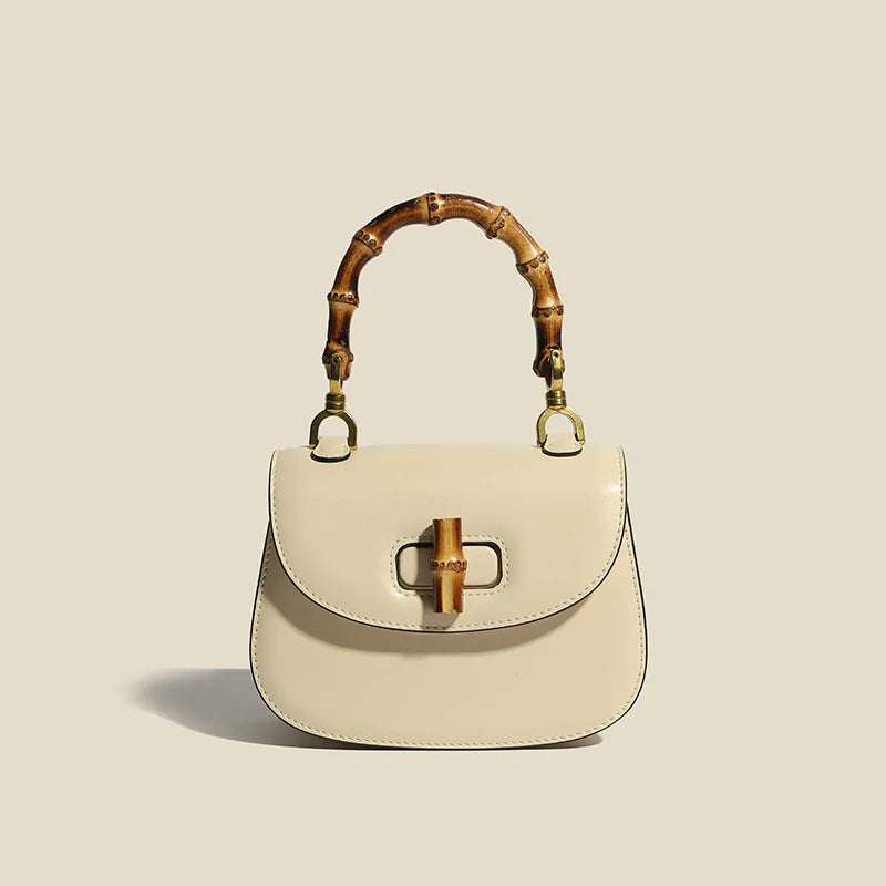 Vintage Bamboo Leather Crossbody Satchel for Women