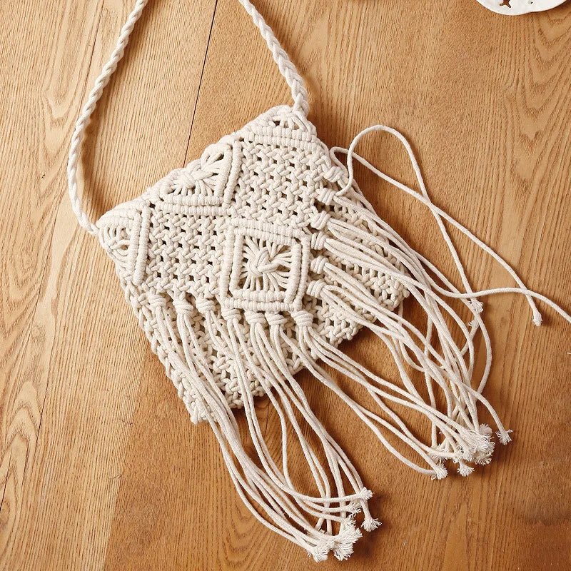 Handmade Cotton Woven Tassel Crossbody Bag for Women