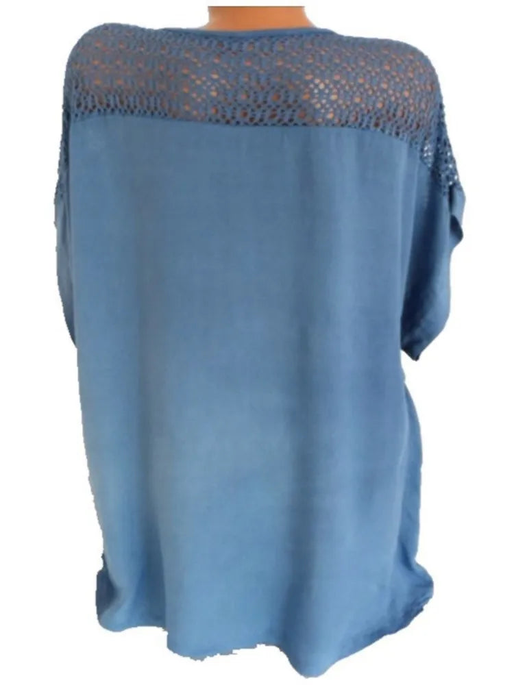 White Lace Patchwork Short Sleeve Blouse