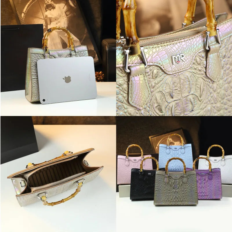 Luxury Crocodile Leather Bucket Bag for Women