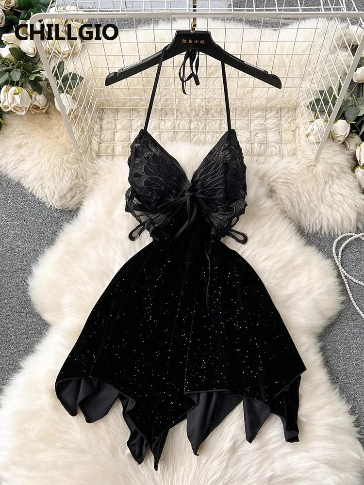 Butterfly Velour Glitter Slip Dress