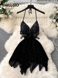 Butterfly Velour Glitter Slip Dress