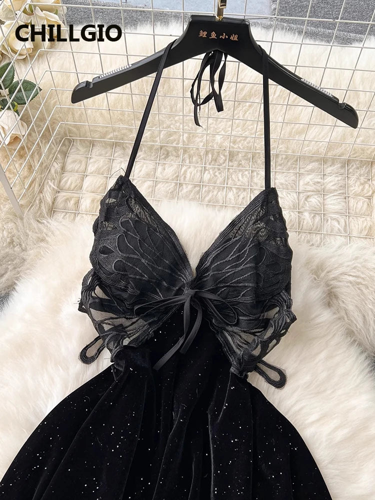 Butterfly Velour Glitter Slip Dress