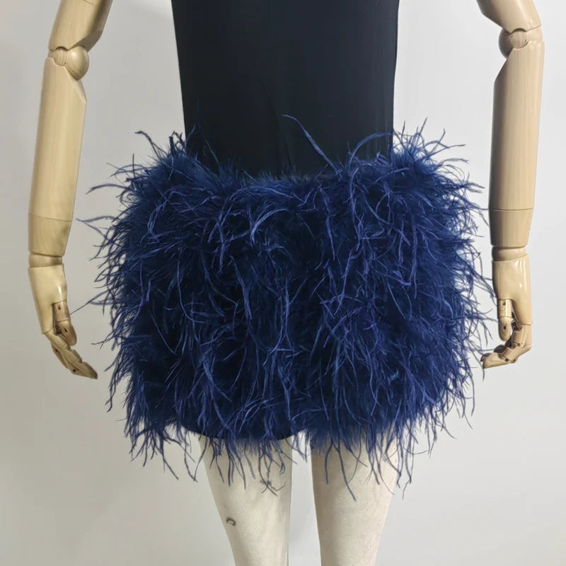 True ostrich feather Multicolor Mini Skirt Elastic Waist  Sexy Clothing Club Party Dance Rave Short Skirt Note select 3 colors