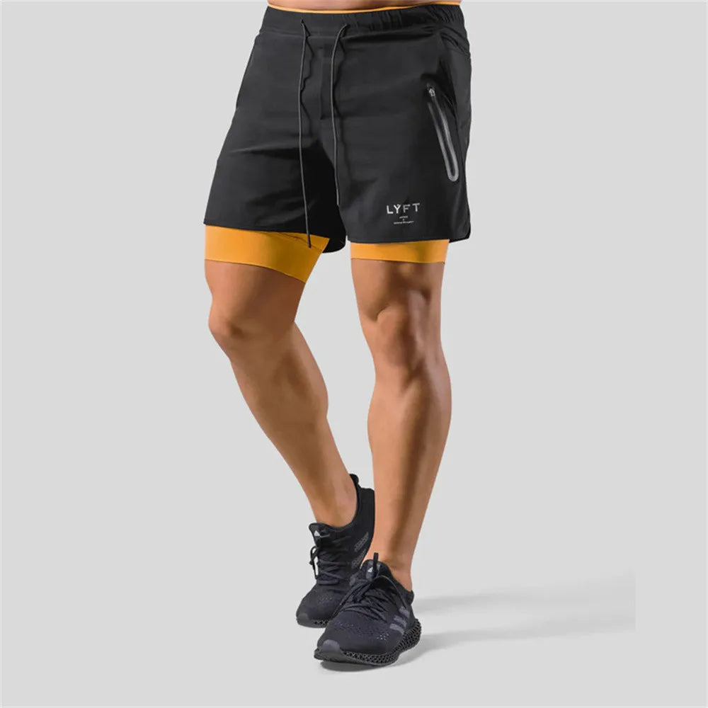 2 in 1 Running Sports Shorts Men Jogging Sportswear Gym Fitness Bodybuilding Quick Dry Pants Male Summer Training Beach Bottoms