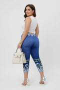 Butterfly Print Denim-Look Capri Leggings