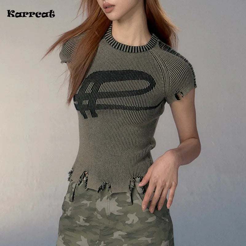 Grunge Distressed Ribbed Crop Top