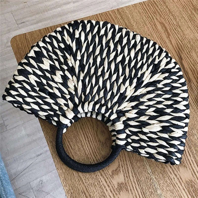 Round Bucket Straw Rattan Handbag for Women