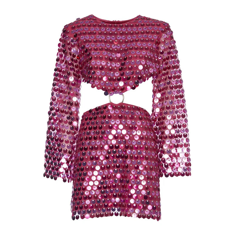 Sequin Glitter Flare Sleeve Mini Dress