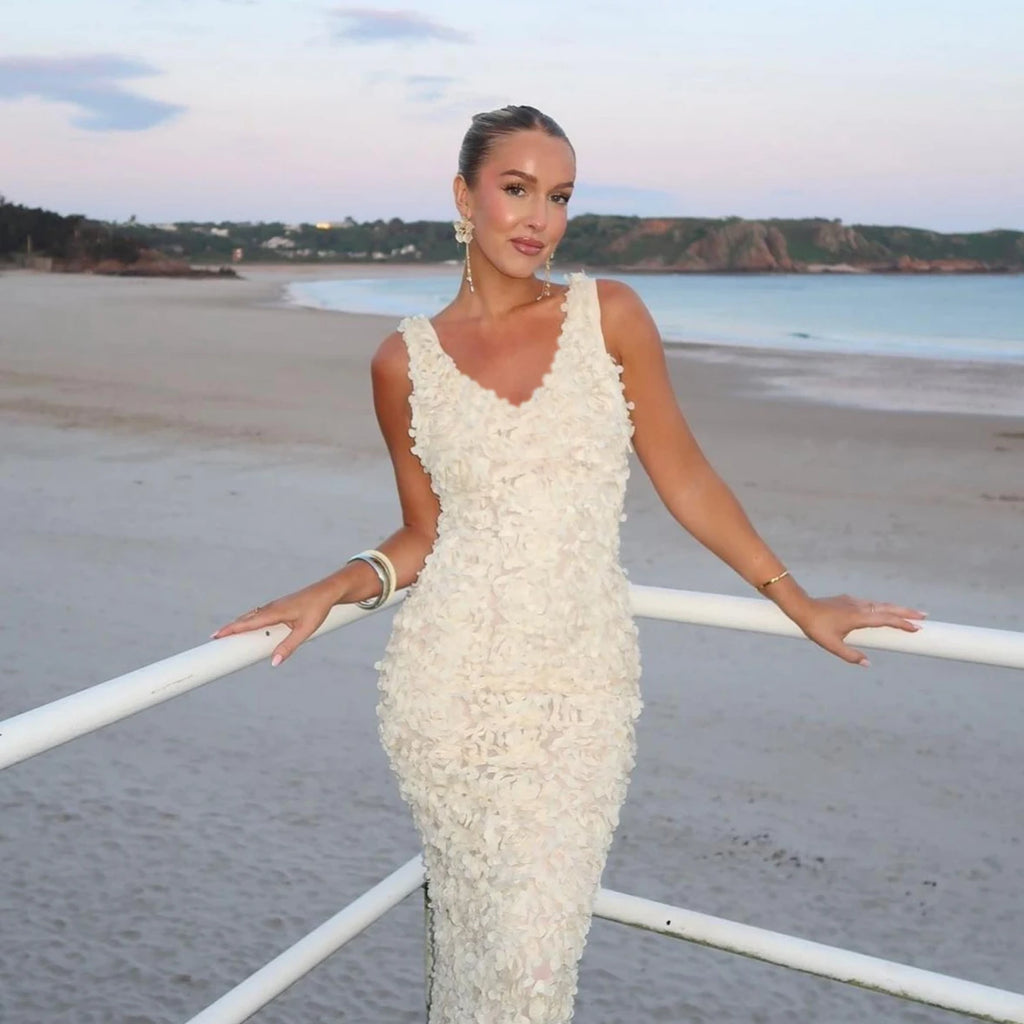 3D Floral Maxi Evening Dress