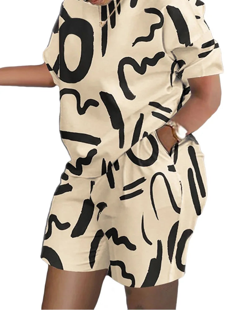 Letter Print T-Shirt & Shorts Set