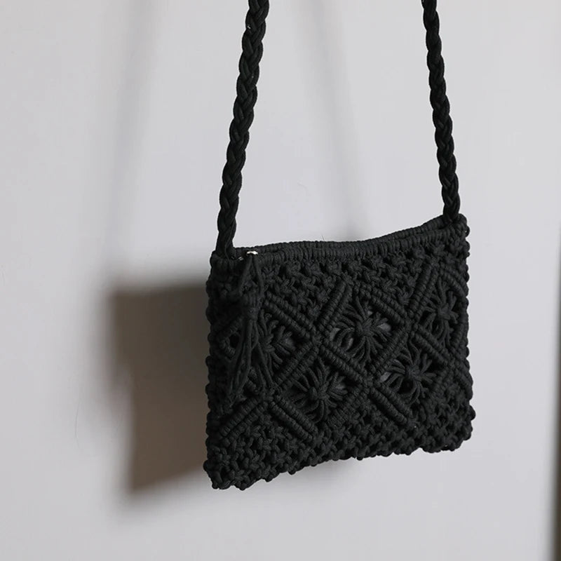 Handmade Cotton Woven Tassel Crossbody Bag for Women