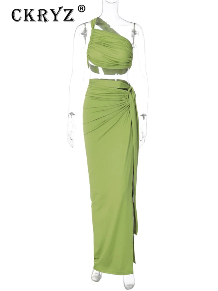 Backless Crop Top & Side Slit Skirt Set