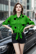 Polka Dot Bow Tie Oversized Blouse