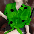 Polka Dot Bow Tie Oversized Blouse
