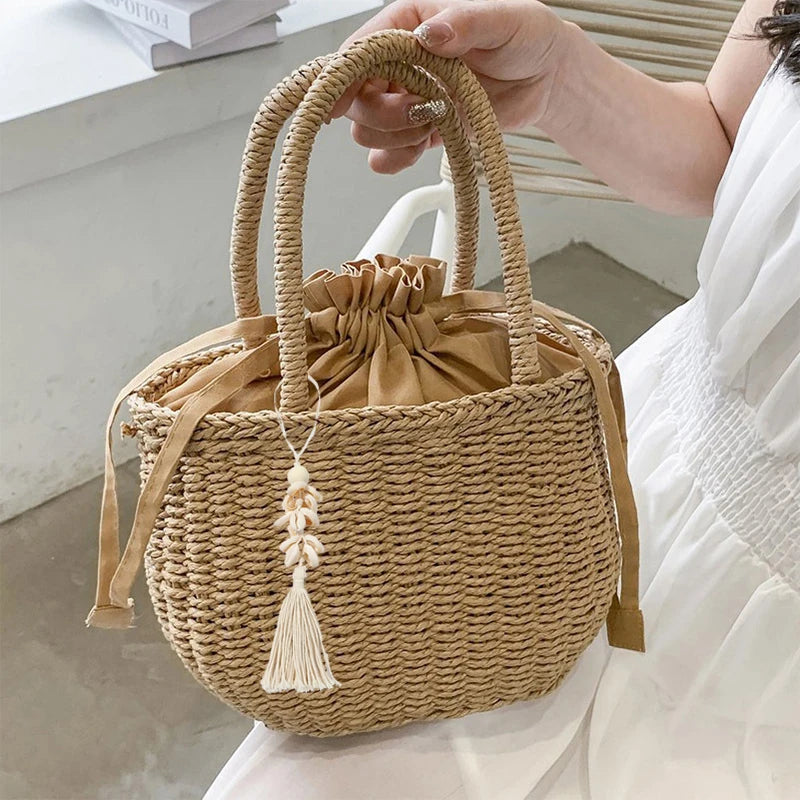 Women's Small Rattan Woven Basket Beach Tote