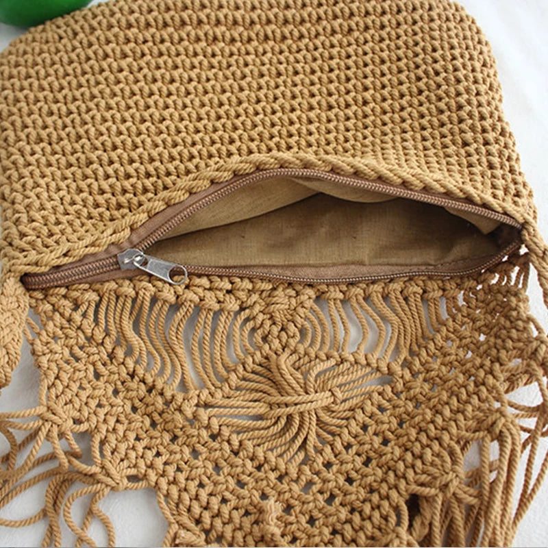 Handmade Cotton Woven Tassel Crossbody Bag for Women