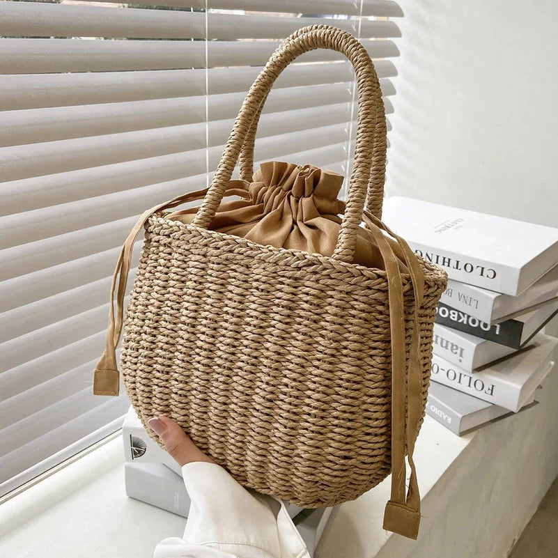 Women's Small Rattan Woven Basket Beach Tote