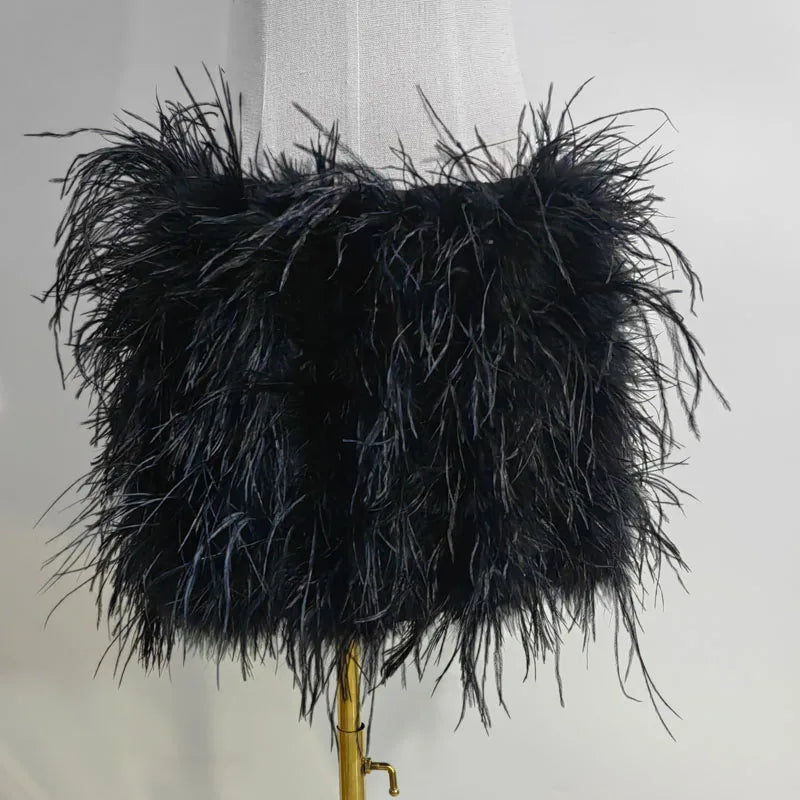 True ostrich feather Multicolor Mini Skirt Elastic Waist  Sexy Clothing Club Party Dance Rave Short Skirt Note select 3 colors