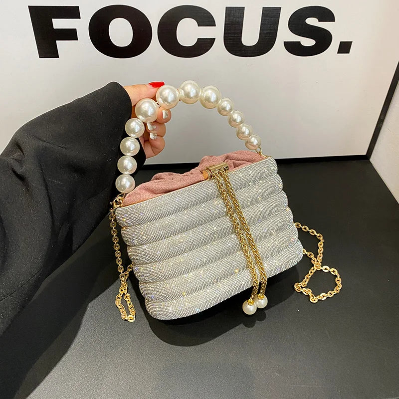 Pearl Beads Chain Crossbody Evening Clutch for Women