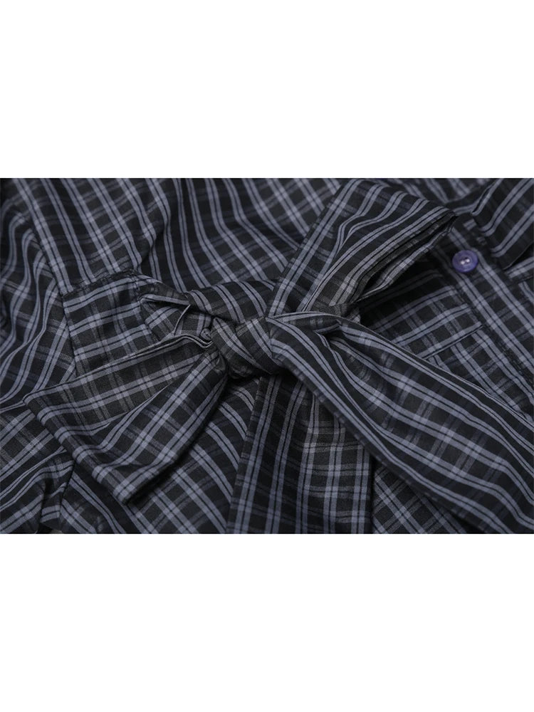 Y2K Plaid Bow Long Sleeve Shirt