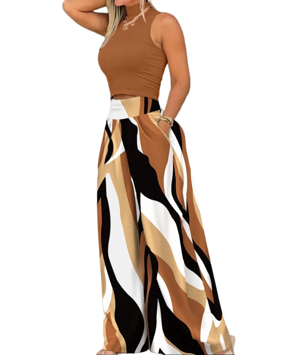 Printed Sleeveless Top & Wide Leg Set