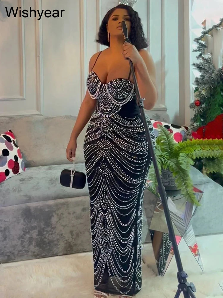 Crystal Rhinestone Embellished Evening Gown