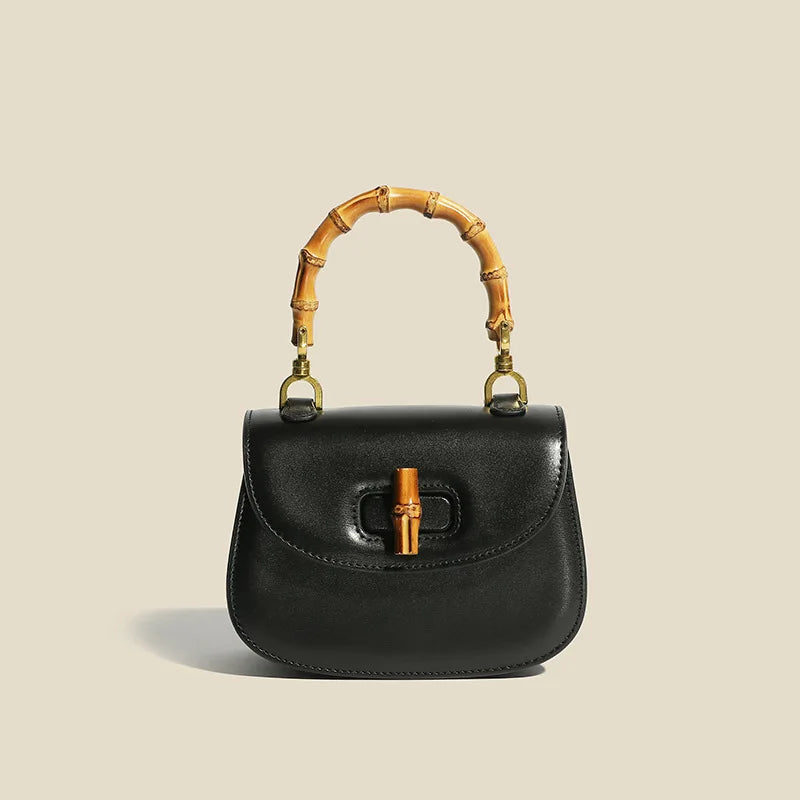 Vintage Bamboo Leather Crossbody Satchel for Women
