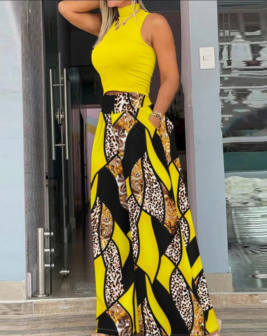 Printed Sleeveless Top & Wide Leg Set