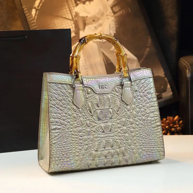 Luxury Crocodile Leather Bucket Bag for Women
