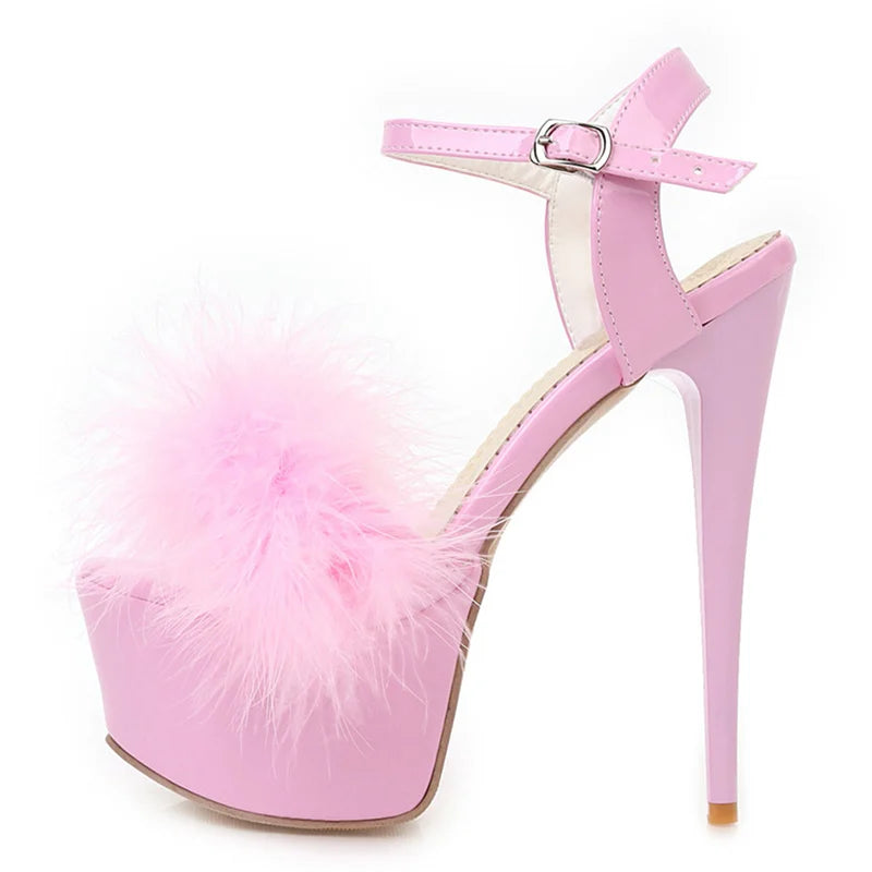 Gladiator Sandals Women Summer Platform High Heels Wedding Party Shoes Feather Dance Large Size
